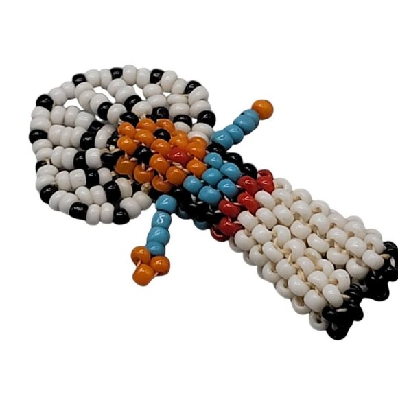 Native American Sead Bead Pendant Charm Handmade Indian Chief Vintage - Picture 3 of 6